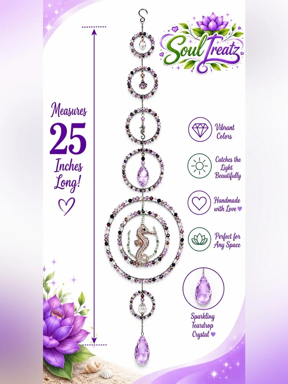Seahorse Crystal Sun Catcher - Purple & Silver Hanging Ornament